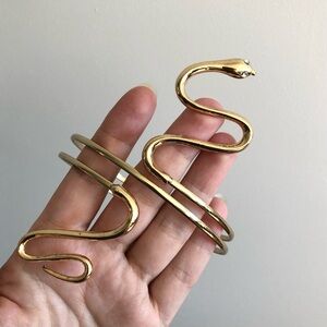 Gold Costume Jewelry Snake Armband Bracelet w. Crystal Eyes